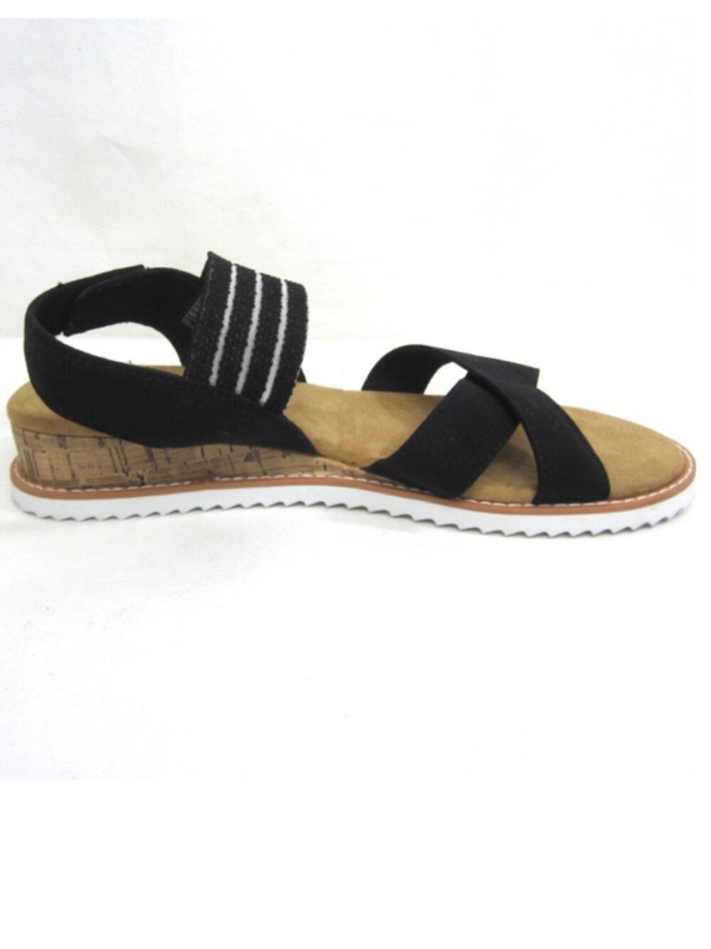 BOBS from Skechers Size 10 NEW Desert Kiss Shore Enough Wedge Sandal Black Cork - Picture 4 of 6
